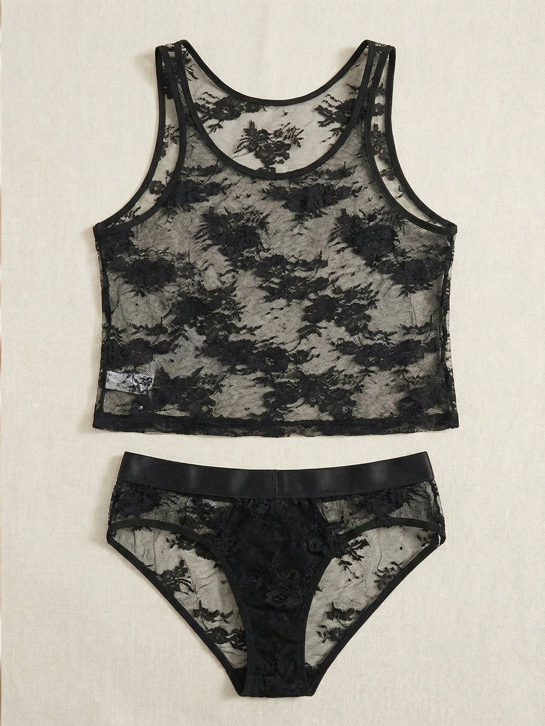 Men’s Black Lace Patchwork Outfit Set 2 Pieces