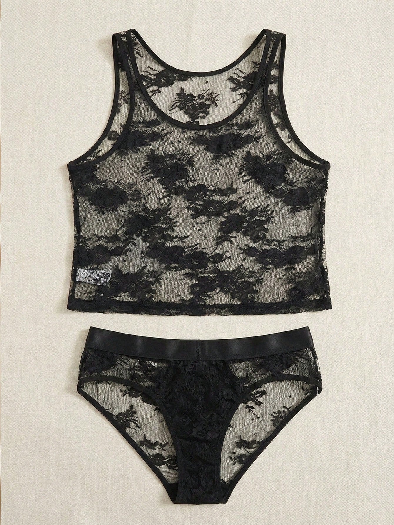 Men’s Black Lace Patchwork Outfit Set 2 Pieces
