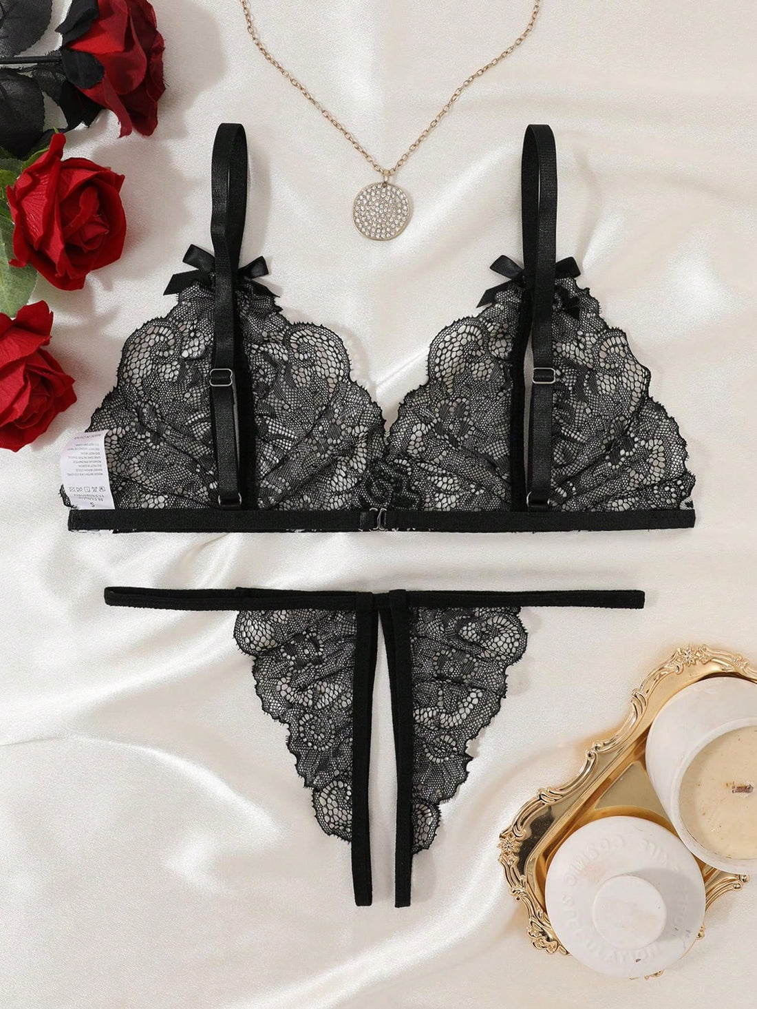 Women’s Floral Pattern Outfit Set With Bow Accent