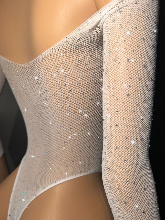Sparkling Rhinestone Long Sleeve One Piece Lingerie Bodysuit
