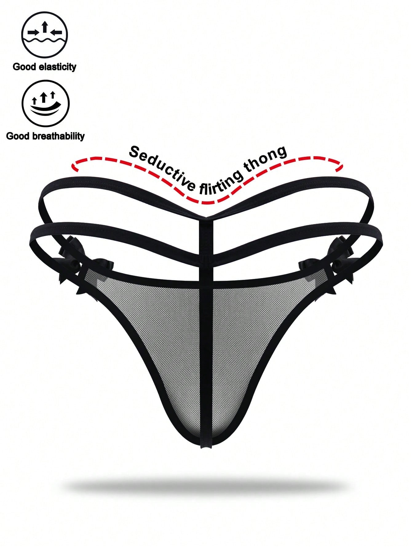 Men’s Black Mesh Shorts With Bow Accent And Cutout Design