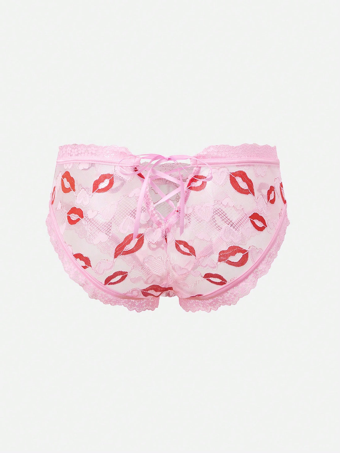 Men’s Casual Shorts With Bow Detail And Lip Print Lace