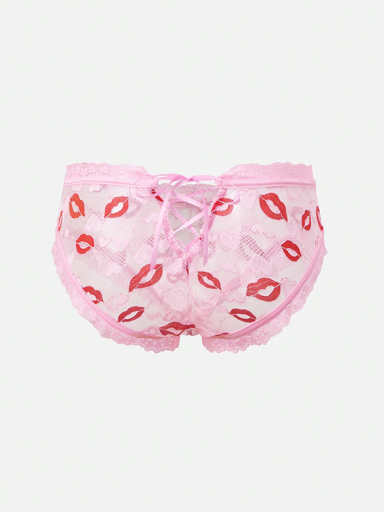 Men’s Casual Shorts With Bow Detail And Lip Print Lace