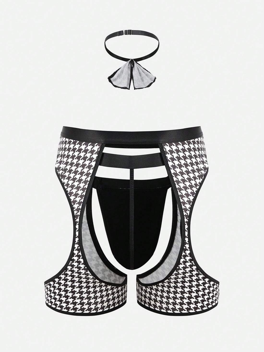 Men’s Casual Shorts Houndstooth Print Black And White Style