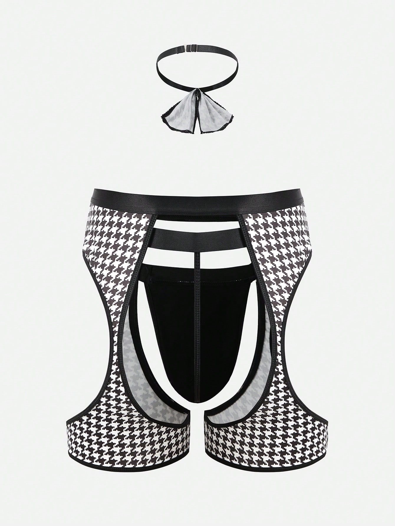 Men’s Casual Shorts Houndstooth Print Black And White Style