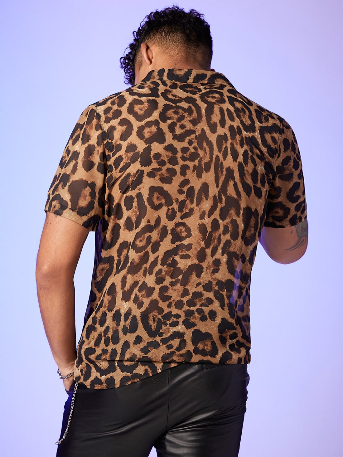 Men's Lapel Collar Leopard Print Button-Up Shirt