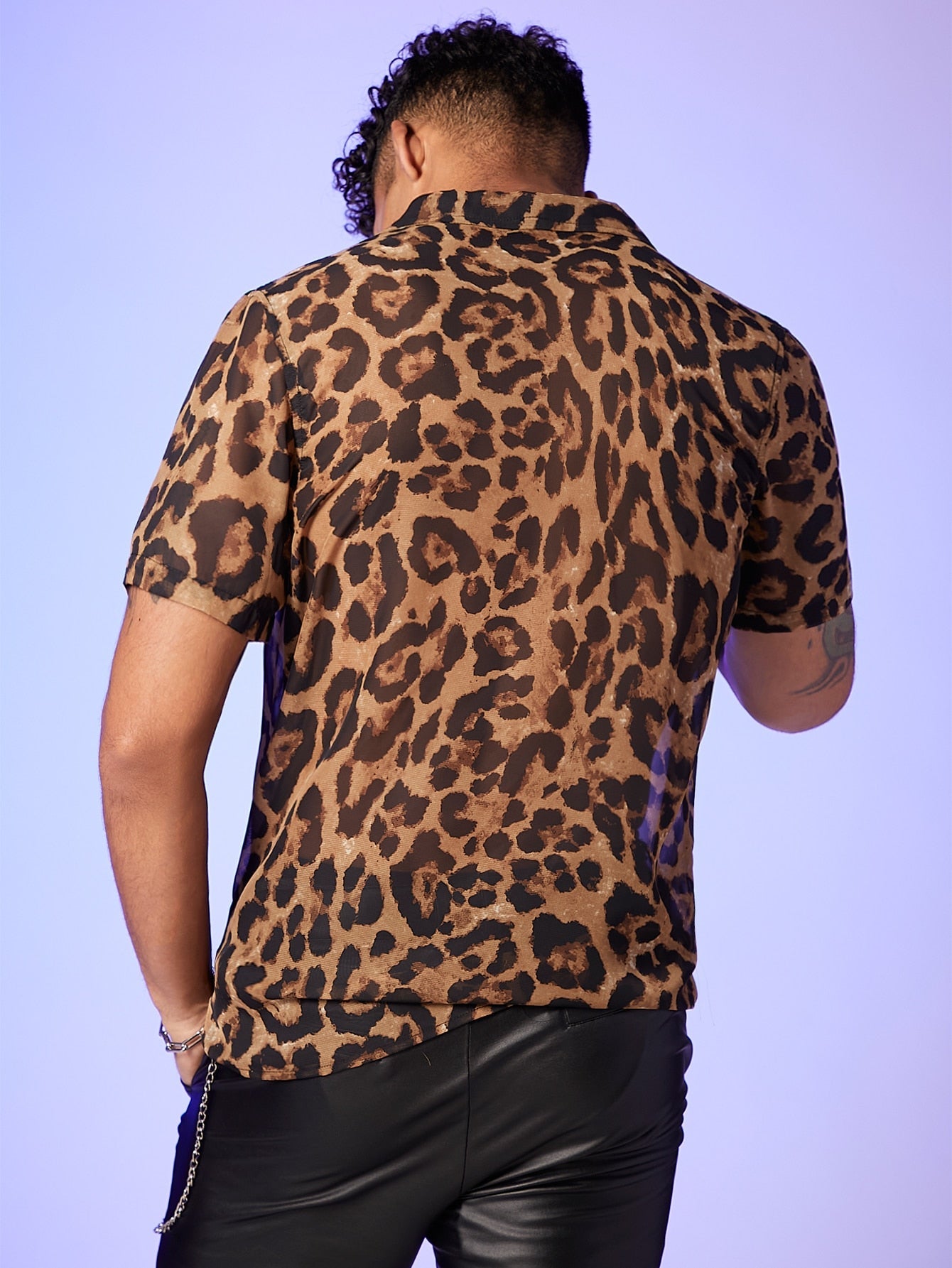 Men's Lapel Collar Leopard Print Button-Up Shirt