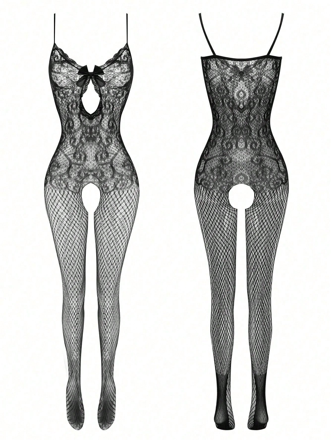3pcs Sexy Lingerie Set, Sheer, Filled, Detachable, Alluring, Crotch Open Bodystocking, Uniform Style, Sexy Outerwear Lingerie