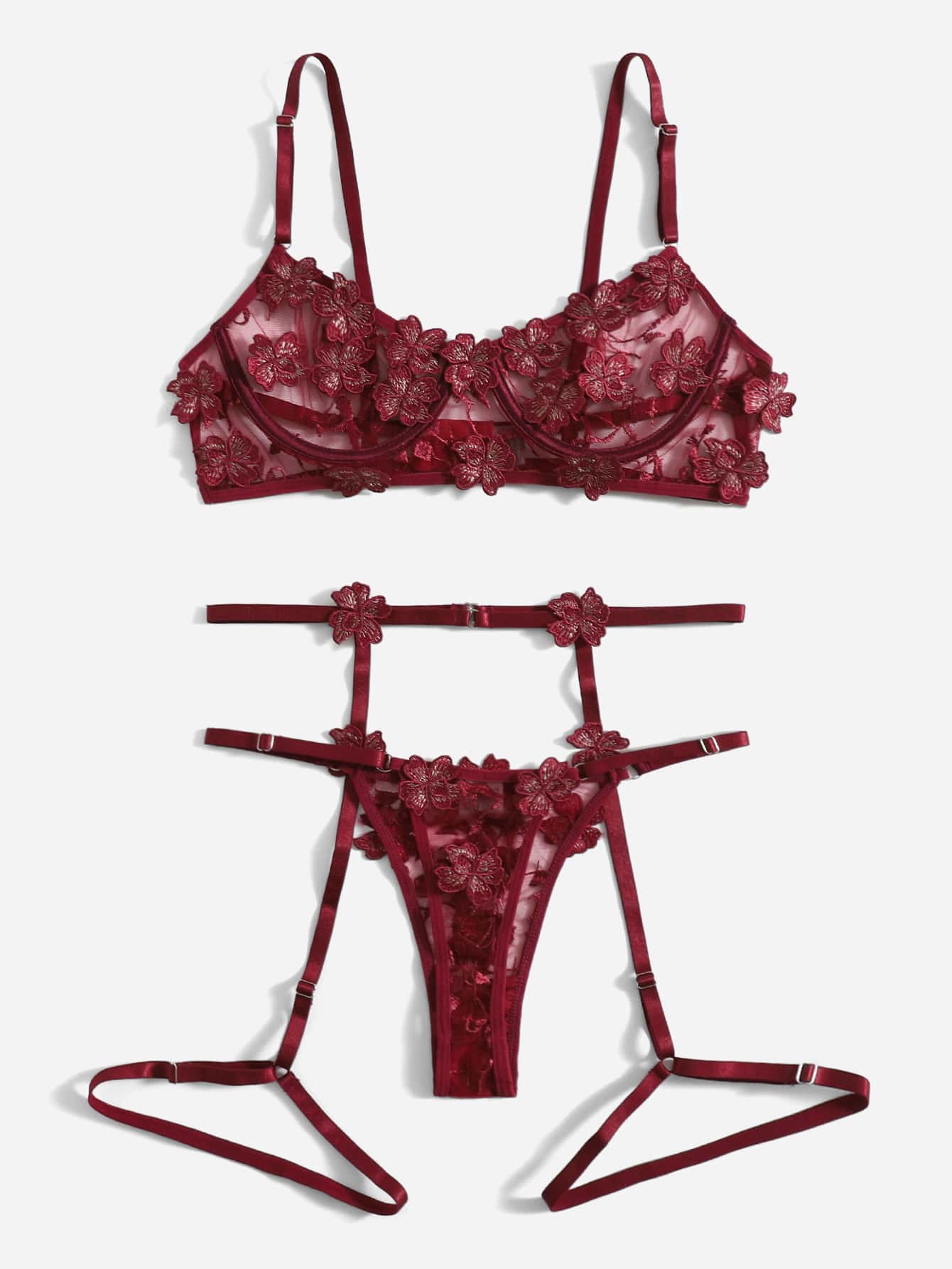 Women’s Floral Embroidery Outfit Set With Strap Detail