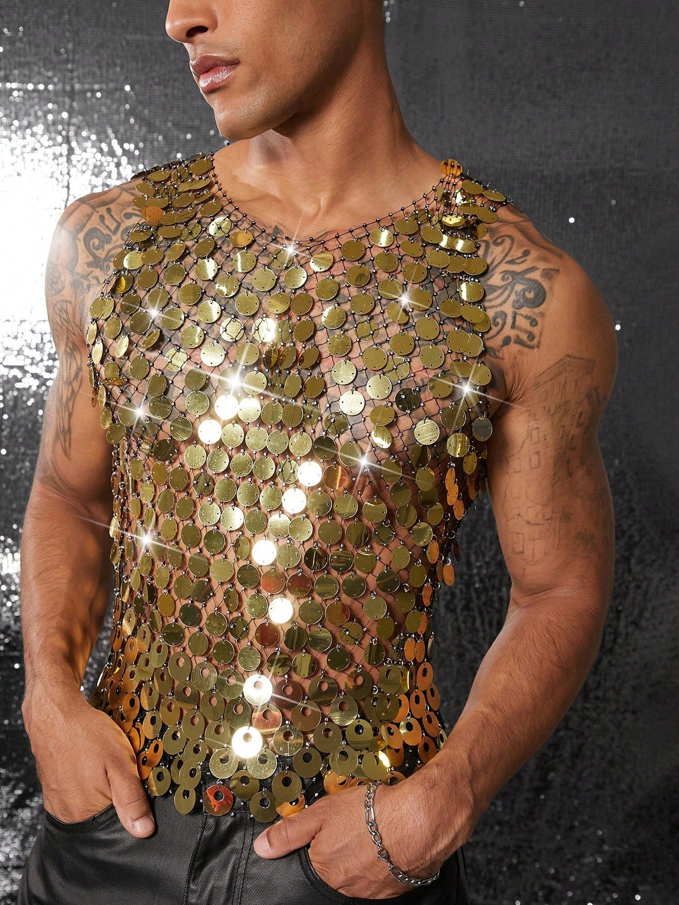 Men's Shiny Sequin Tank Top