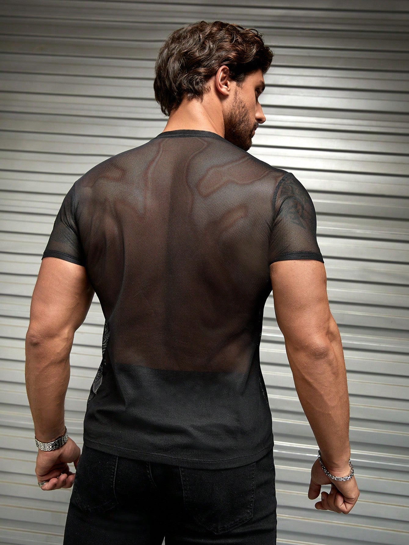 Men's V-Neck Fishnet Short Sleeve T-Shirt