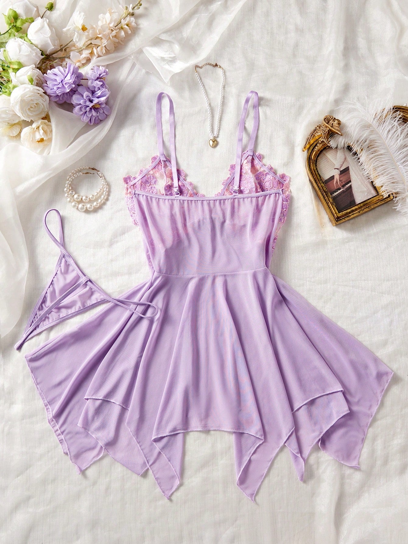 Light Purple Embroidered Night Dress With Asymmetrical Design
