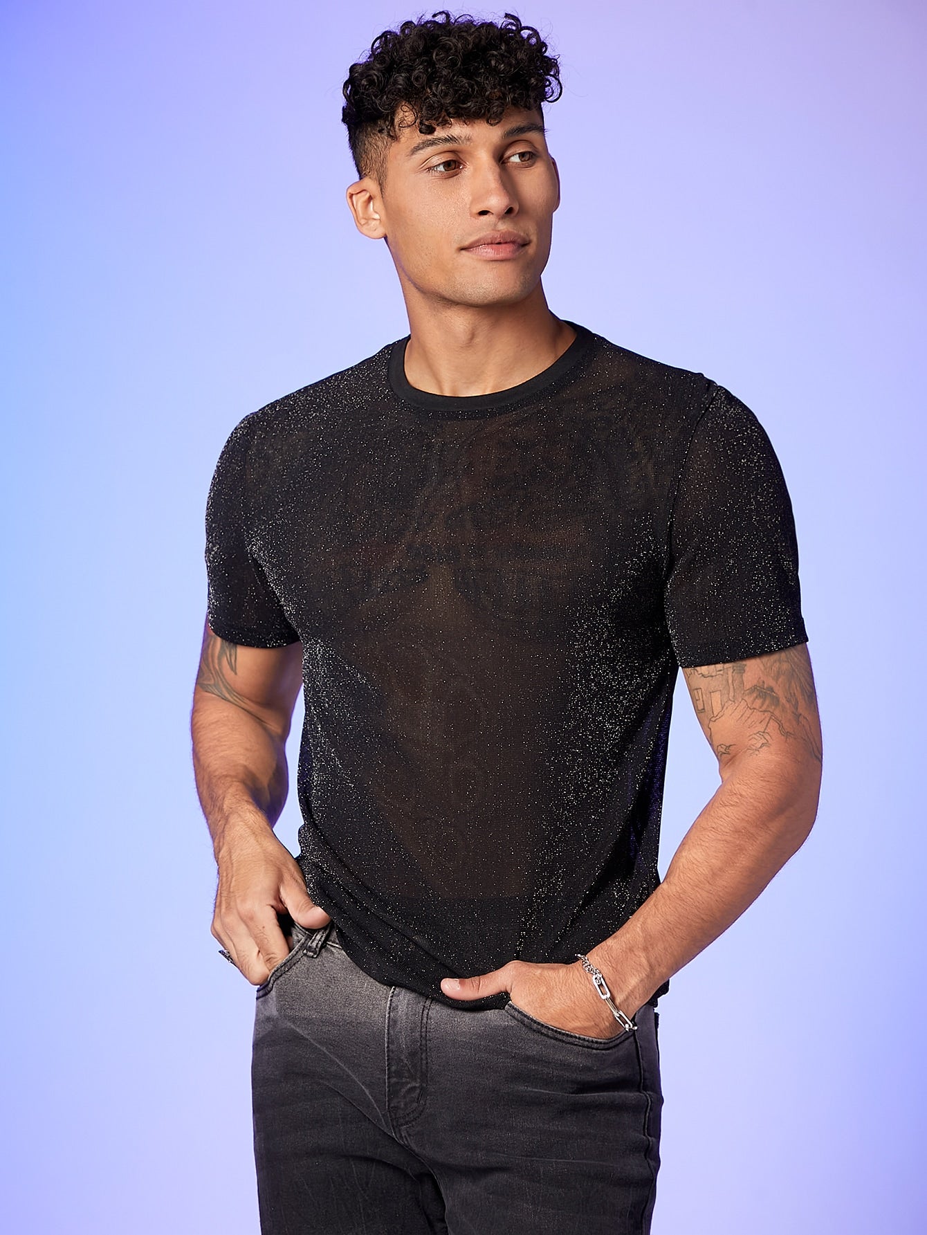 Men's Crew Neck Sheer Short Sleeve T-Shirt