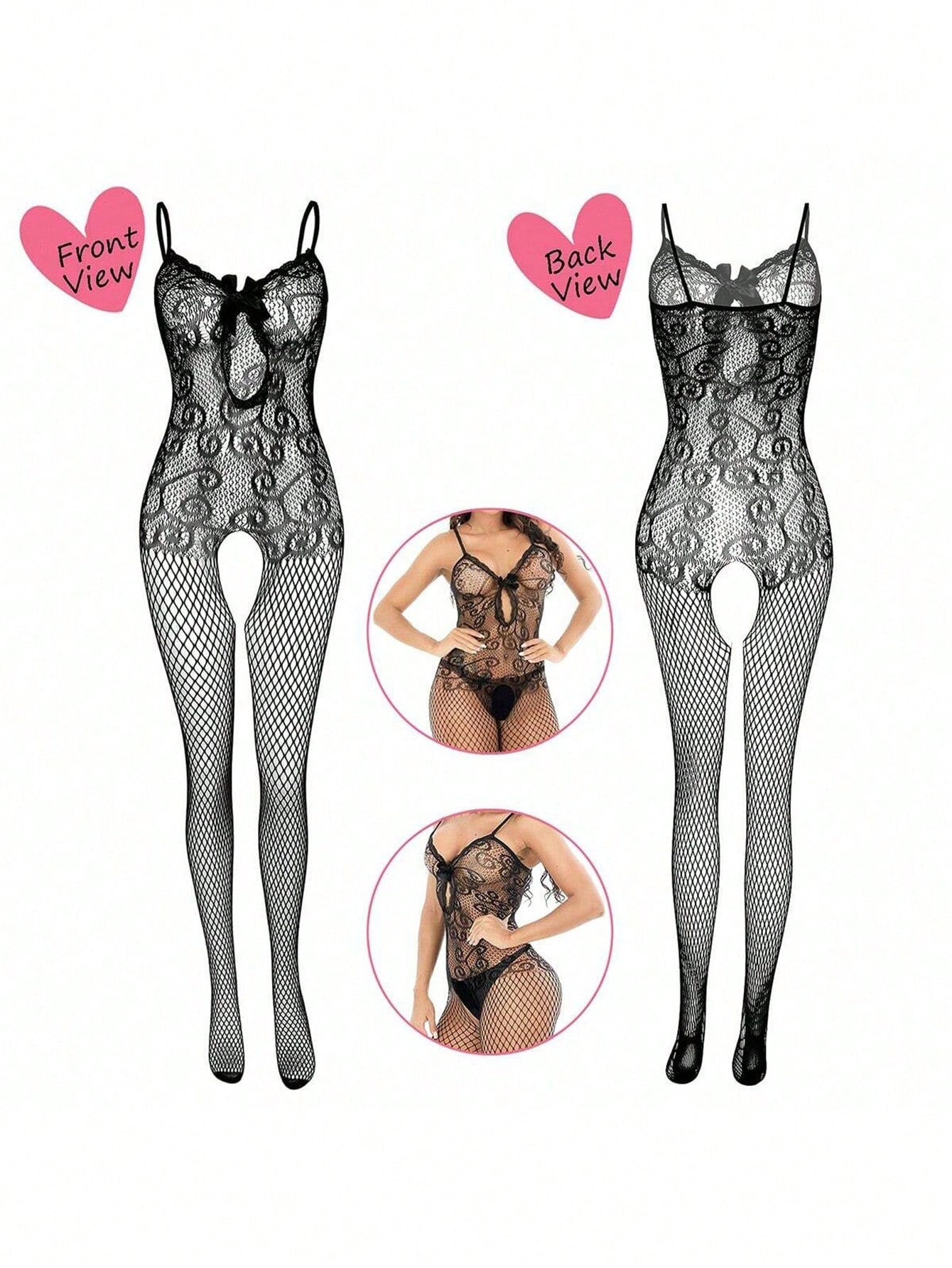 4pcs Women's Lace Stockings Lingerie Floral Fishnet Bodysuits Lingerie Nightwear For Romantic Date Wearing