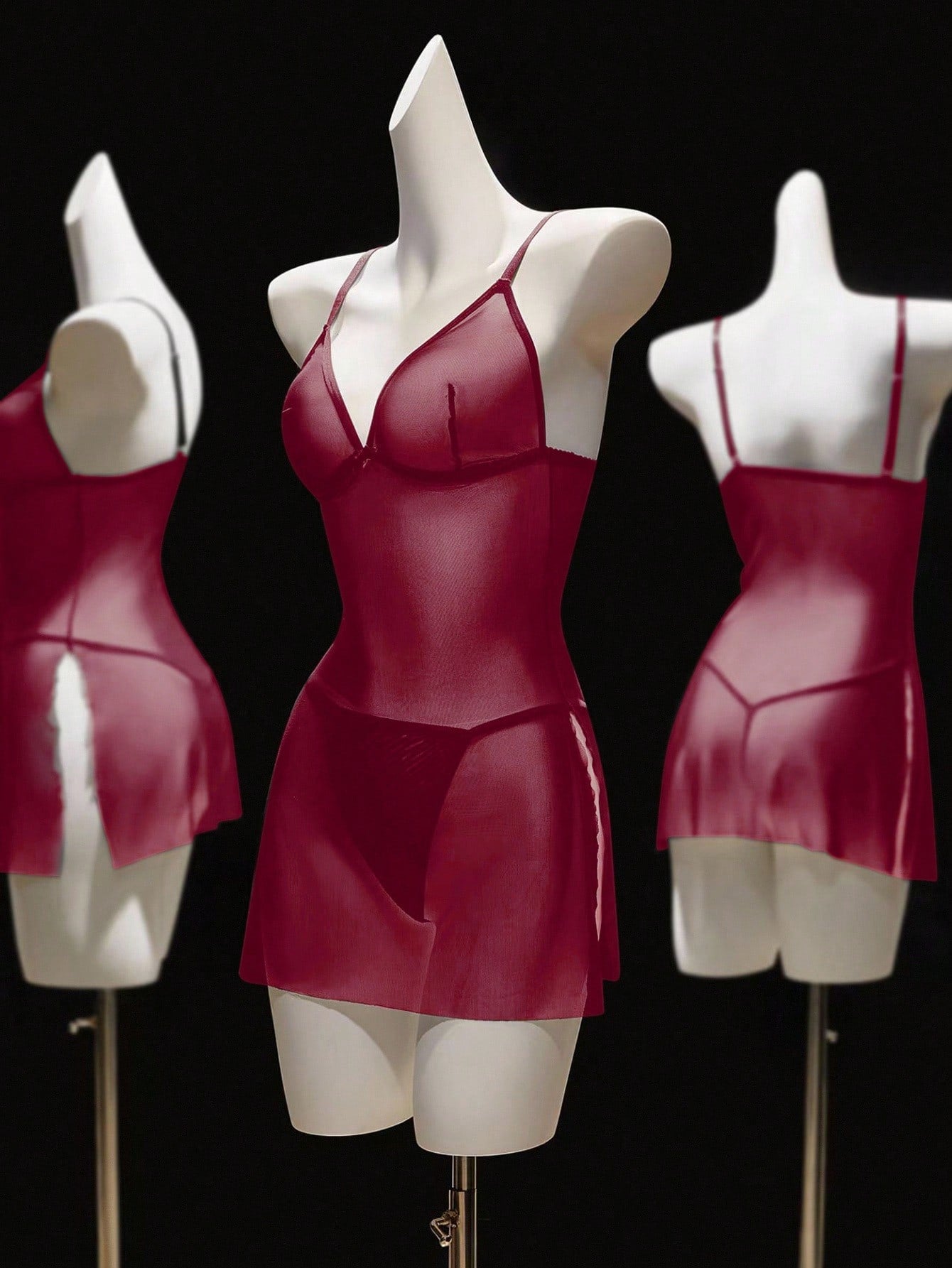 2pcs/Set Women's Wireless Sexy Mesh Lingerie, Including Camisole Dress For Going Out