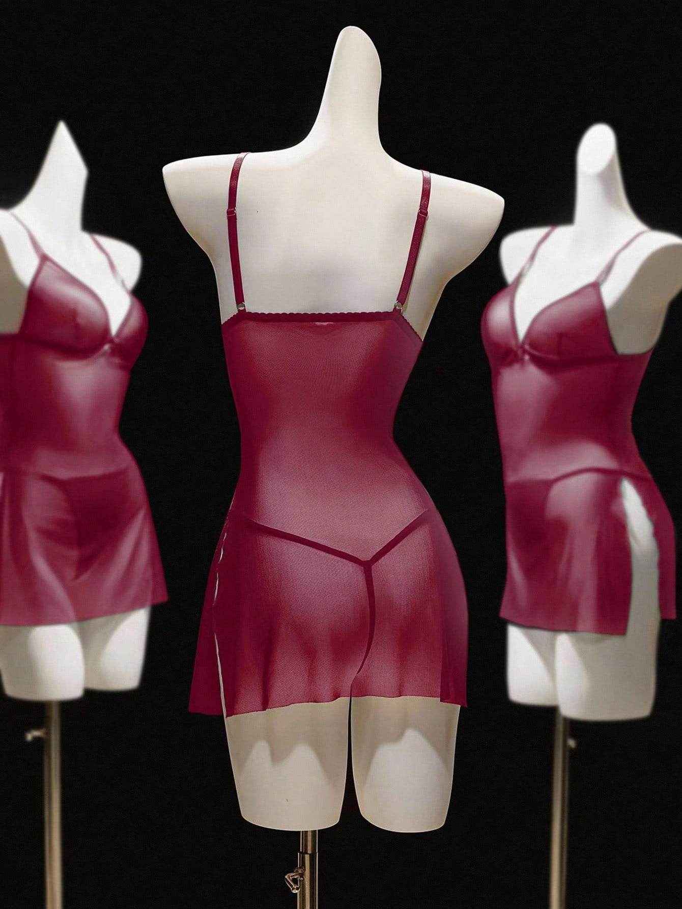 2pcs/Set Women's Wireless Sexy Mesh Lingerie, Including Camisole Dress For Going Out