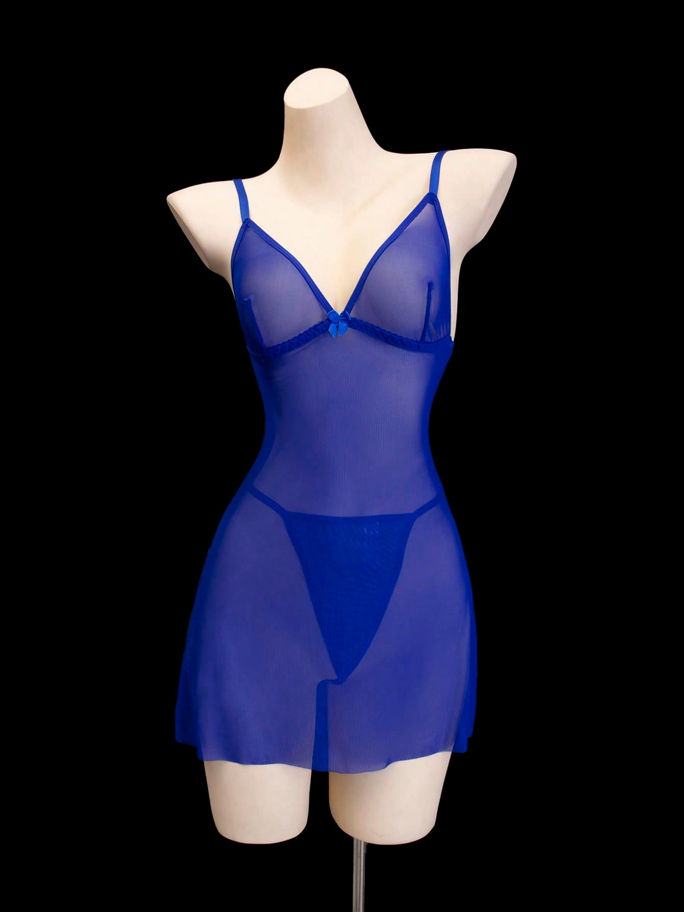 2-Piece Wireless Mesh Lingerie Set with Camisole Dress