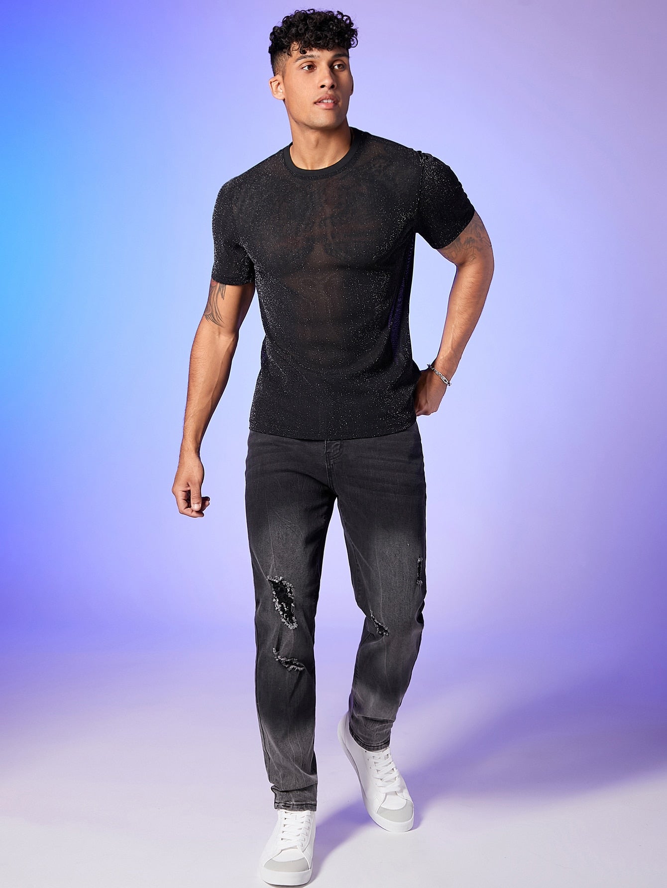 Men's Crew Neck Sheer Short Sleeve T-Shirt