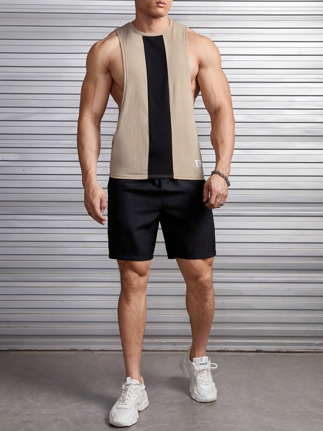 Men's Letter Patch Two-Tone Tank Top