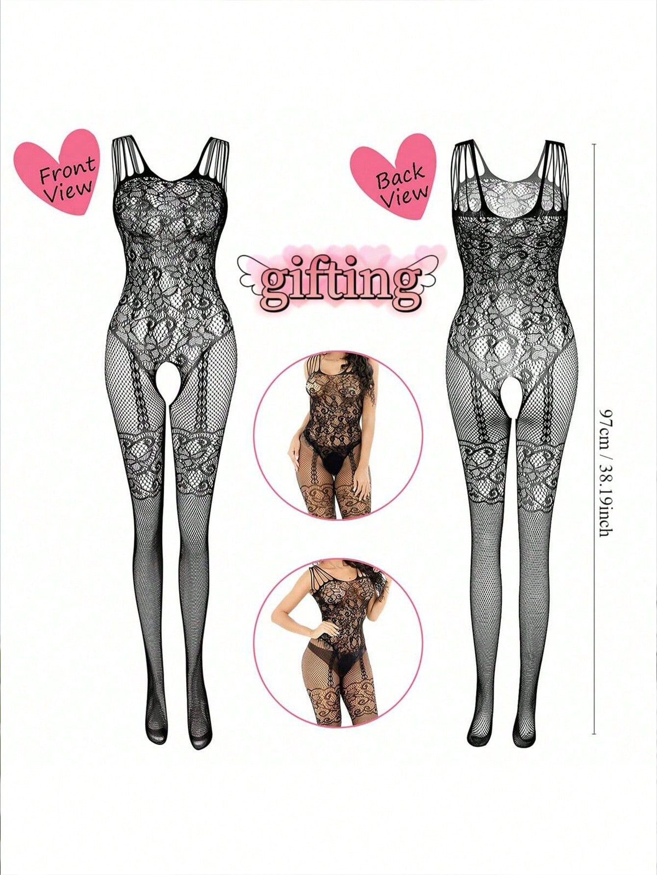 4pcs Women's Lace Stockings Lingerie Floral Fishnet Bodysuits Lingerie Nightwear For Romantic Date Wearing
