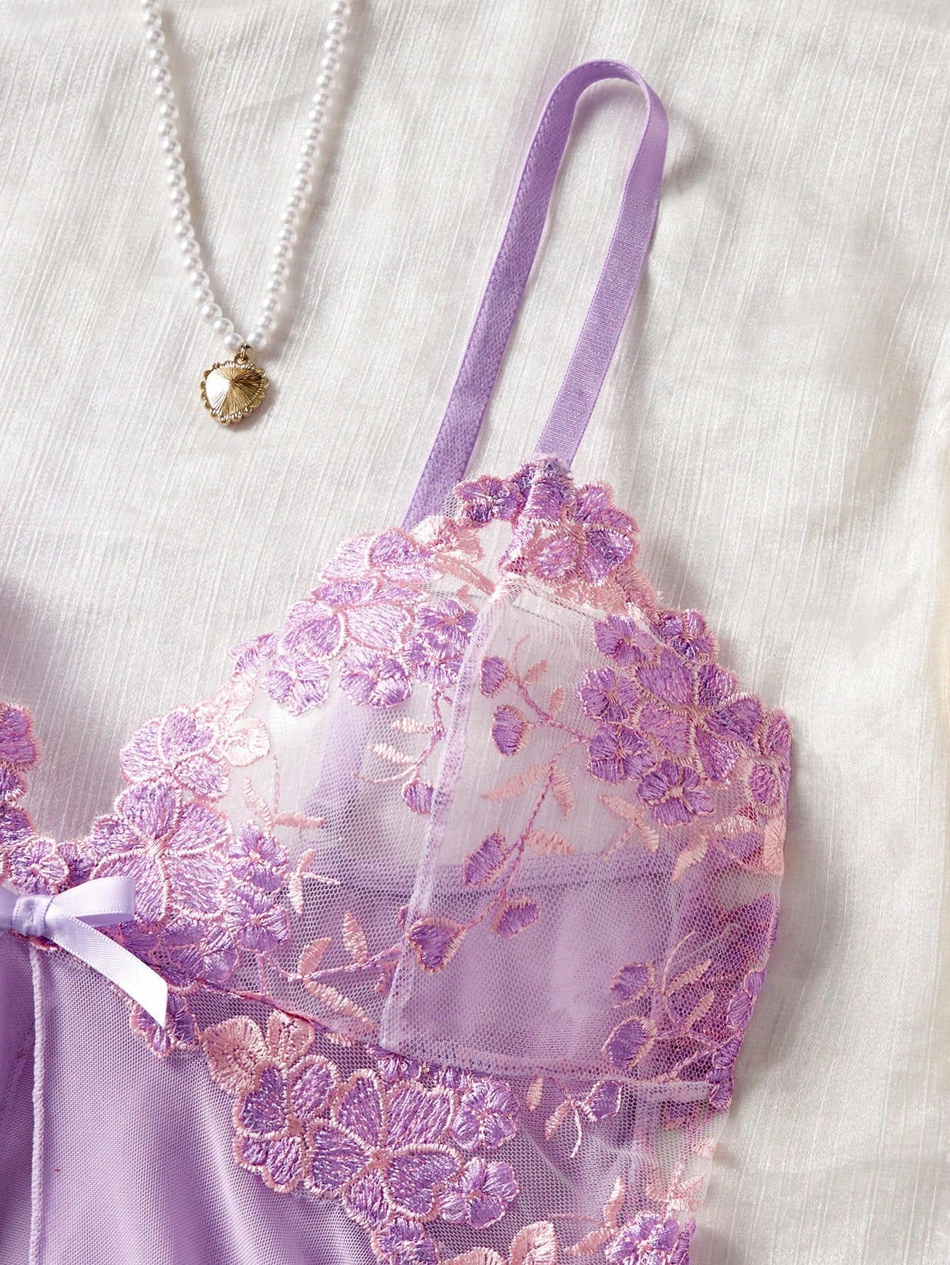 Light Purple Embroidered Night Dress With Asymmetrical Design
