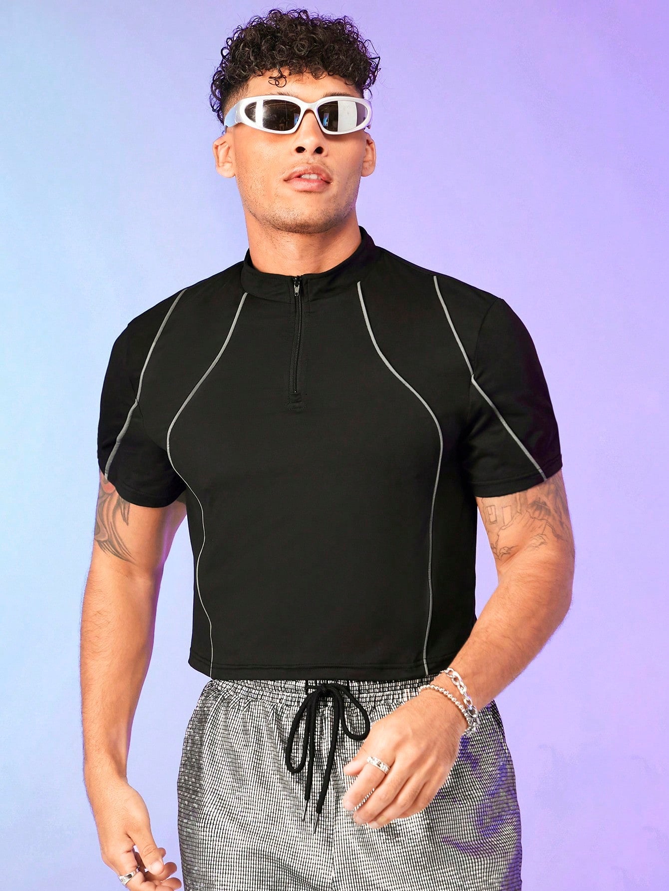 Men's Contrast Piping Zip Front Polo Shirt