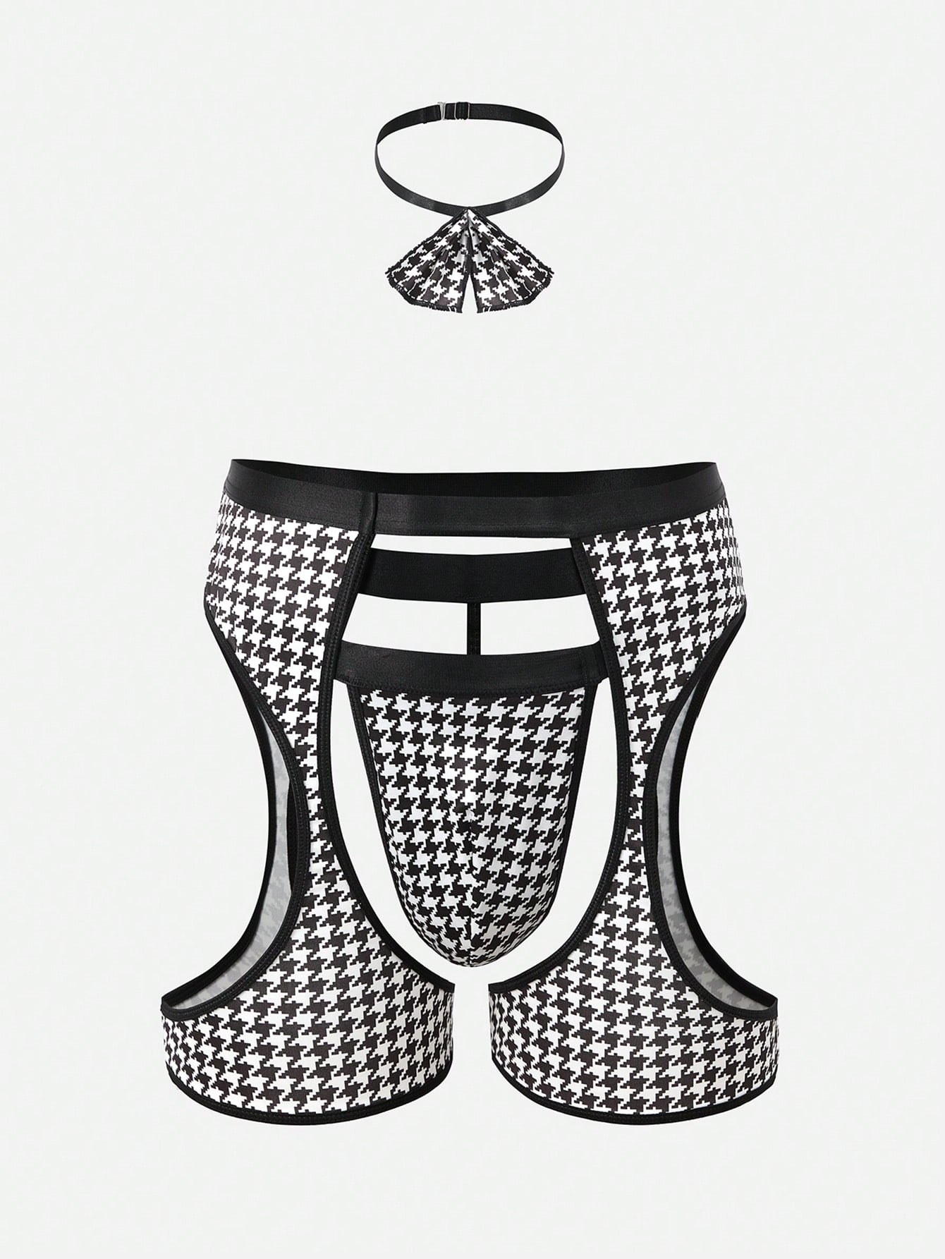 Men’s Casual Shorts Houndstooth Print Black And White Style