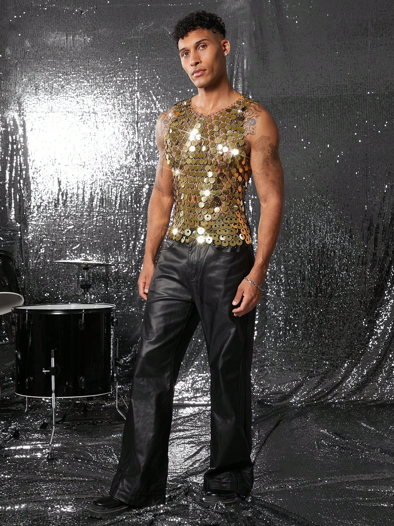Men's Shiny Sequin Tank Top