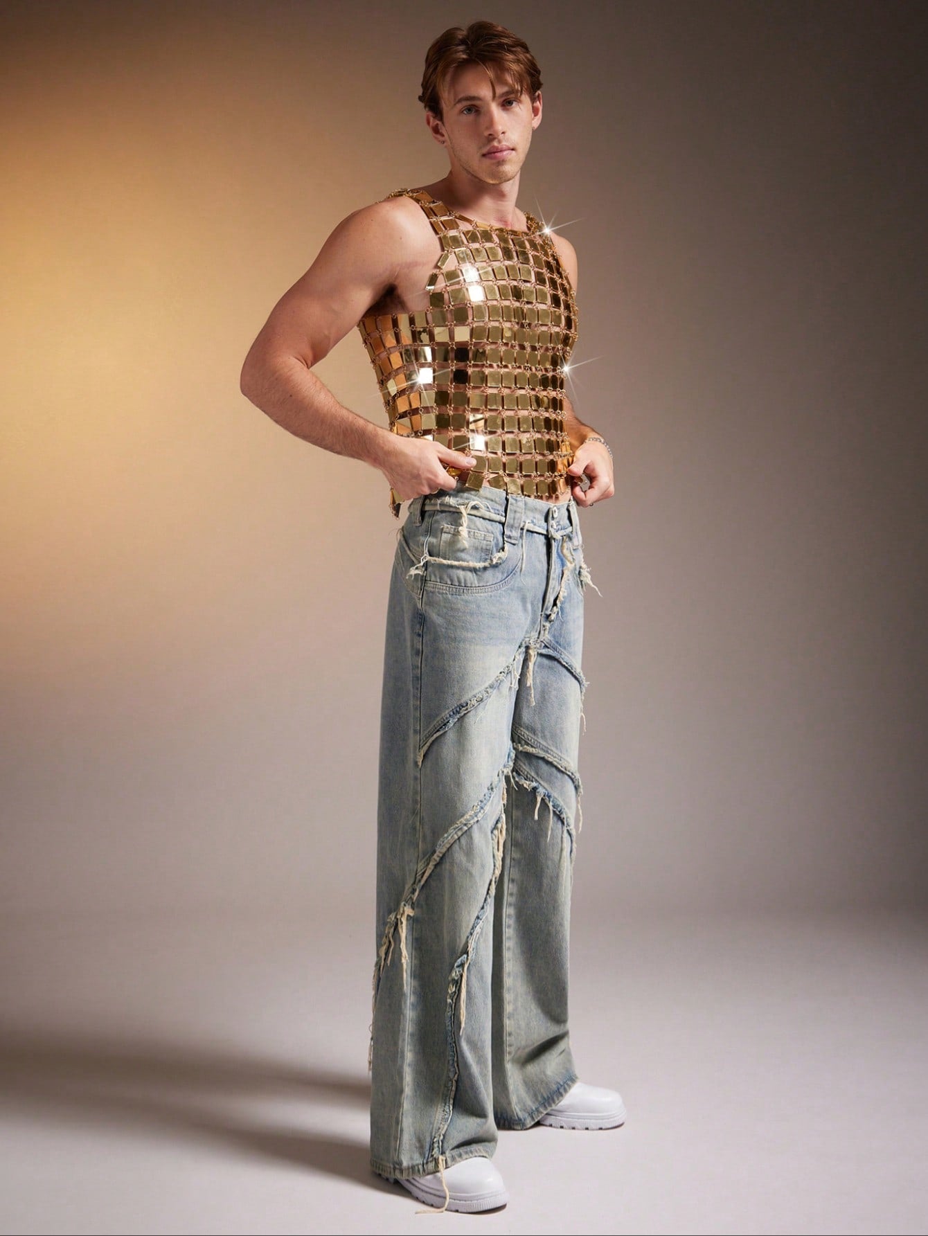 Men's Hollow-Out Back Chain Detail Tank Top