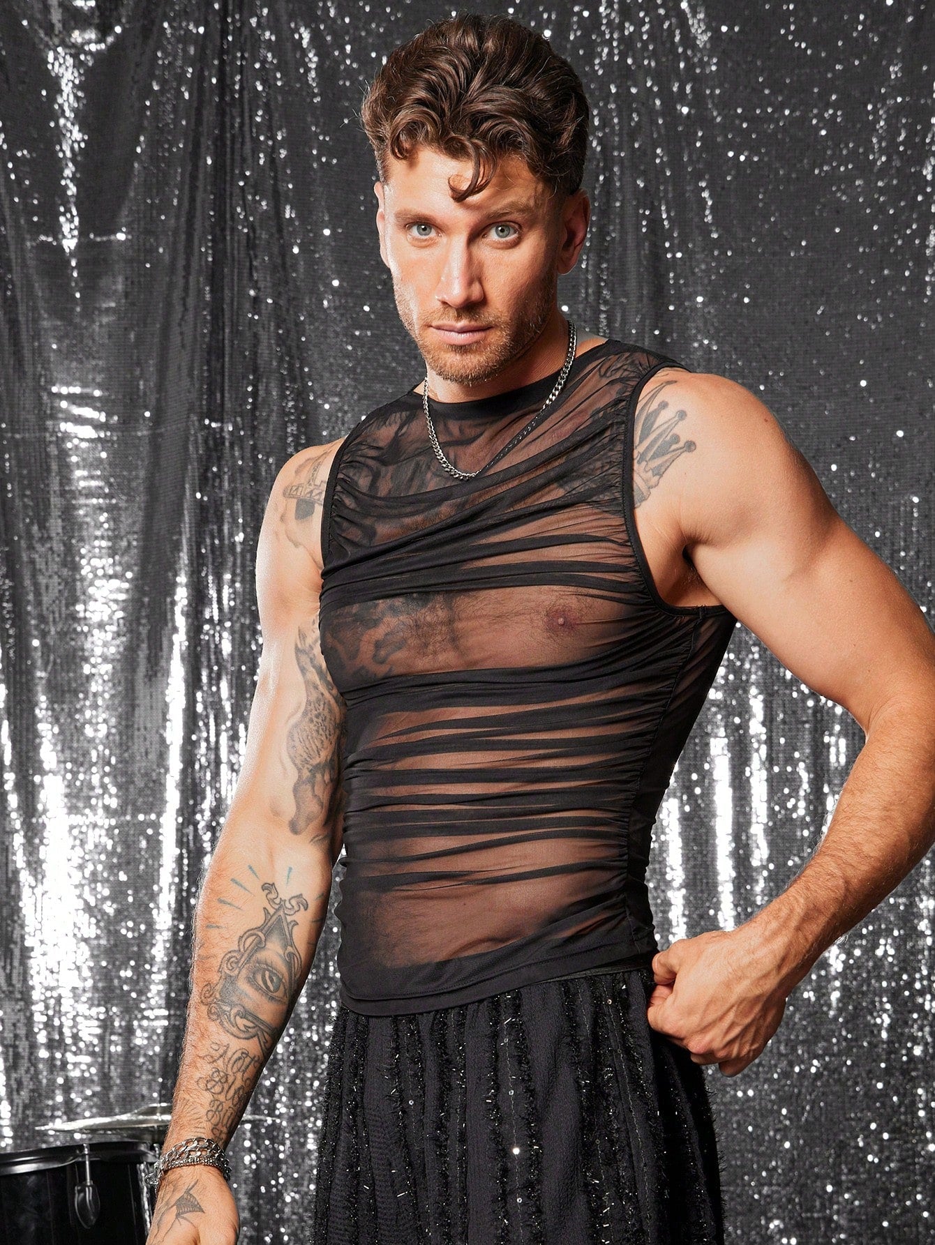 Men's Mesh Ruched Slim Fit Top