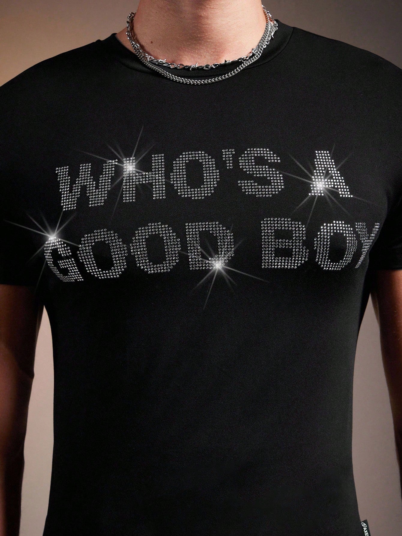Men's Rhinestone Embellished Crew Neck Short Sleeve T-Shirt