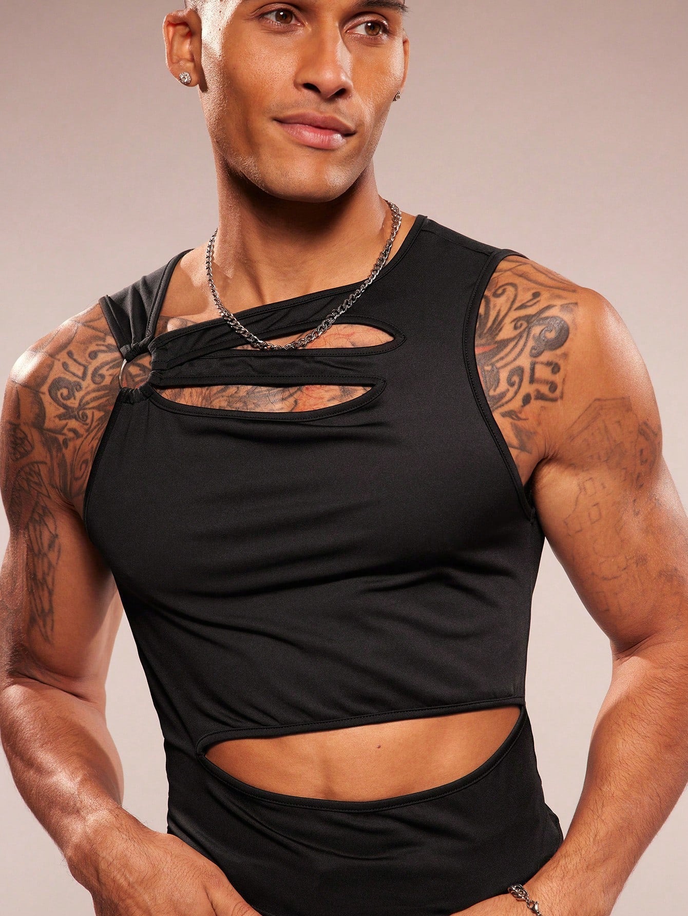 Men's Sleeveless Crew Neck Hollow-Out Knit Top