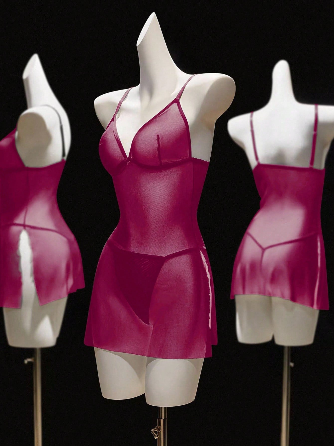2pcs/Set Women's Wireless Sexy Mesh Lingerie, Including Camisole Dress For Going Out