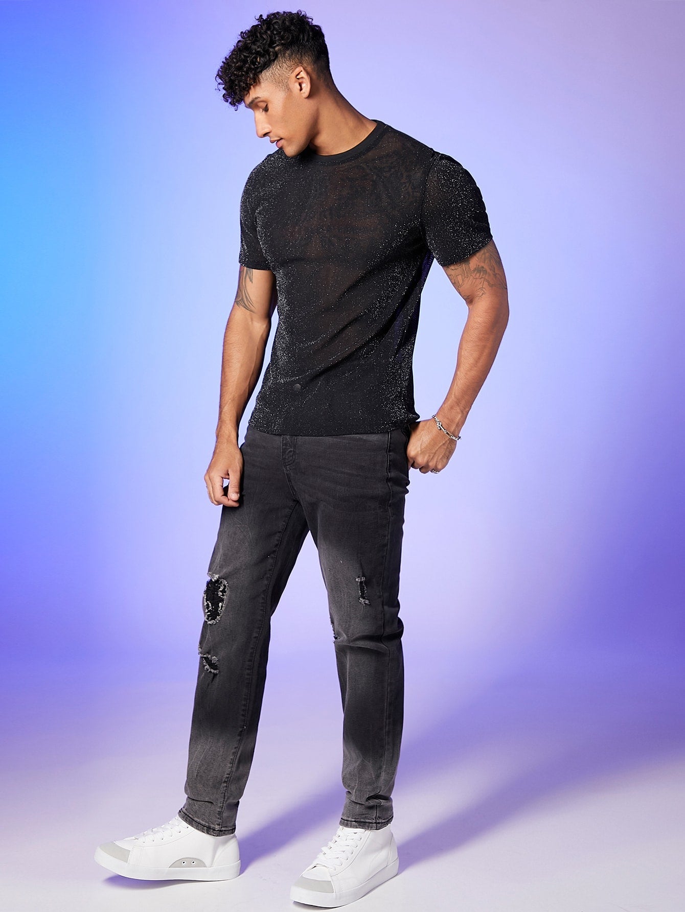 Men's Crew Neck Sheer Short Sleeve T-Shirt