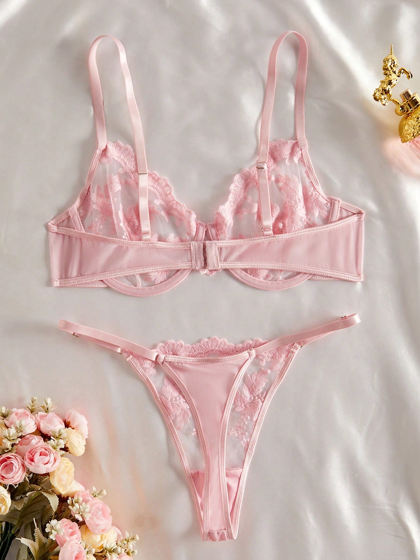 Women’s Floral Embroidered Top And Bottom Set