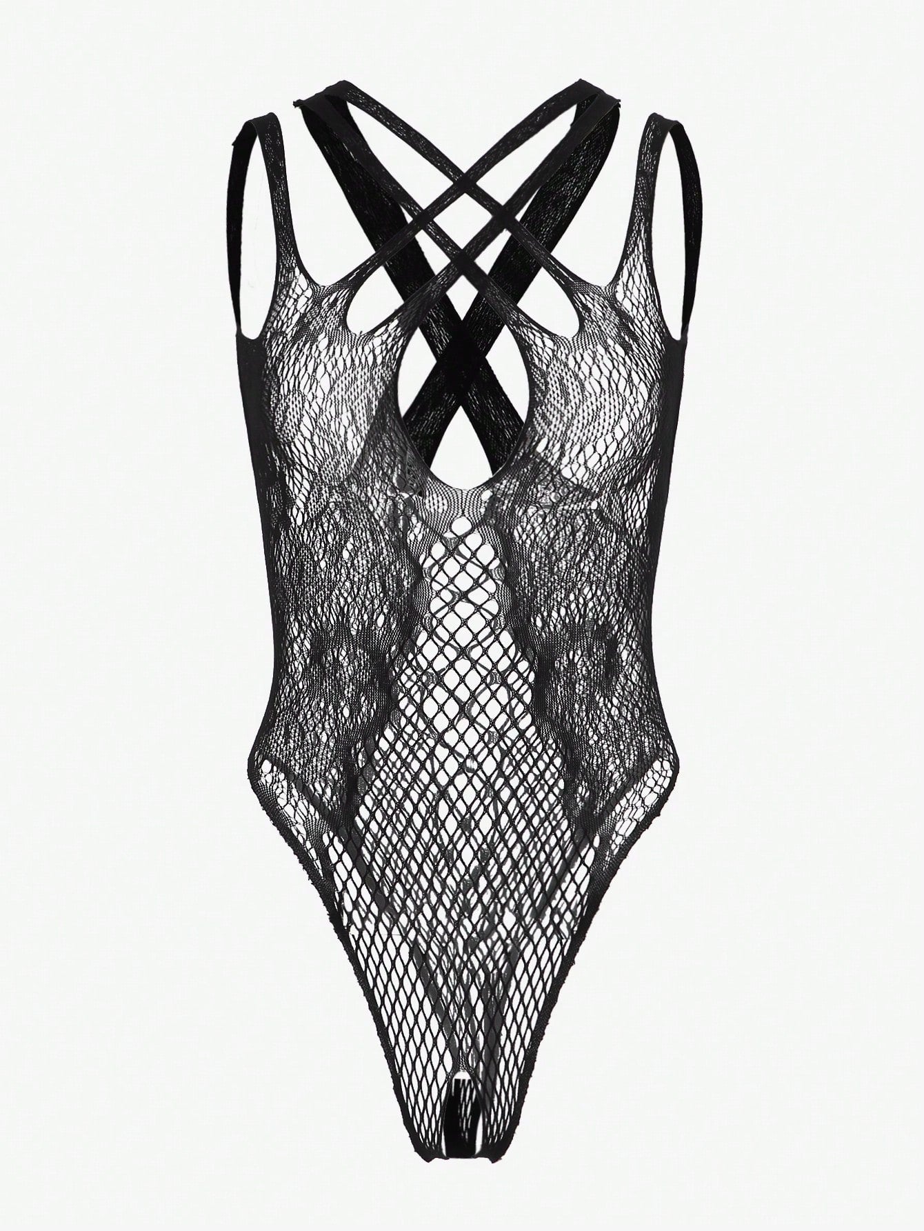 Crisscross Hollow Out Teddy Bodysuit Without Liner