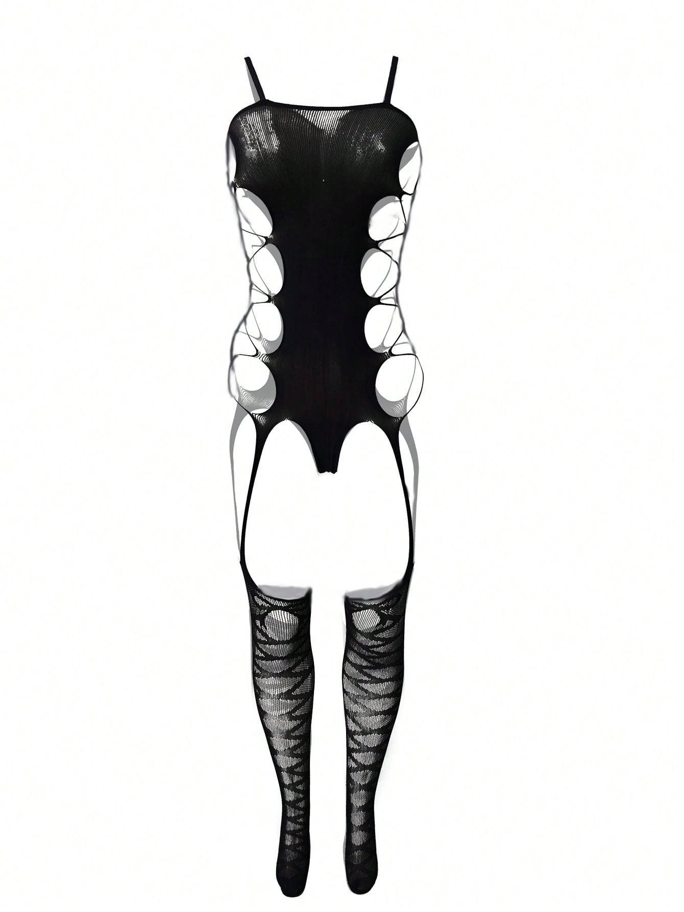 Sheer Mesh Hollow-Out Bodysuit Lingerie Underwear Outer
