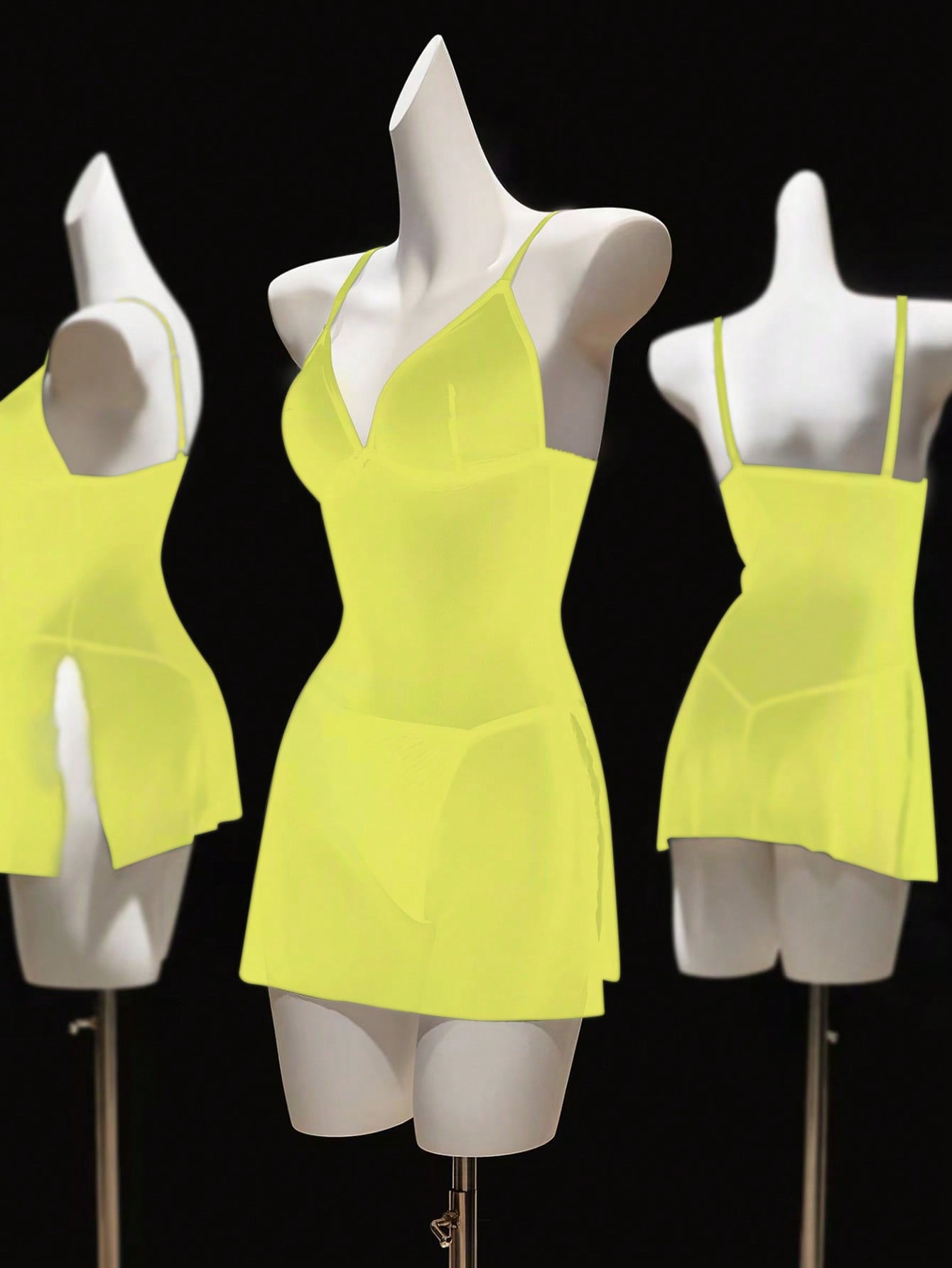 2pcs/Set Women's Wireless Sexy Mesh Lingerie, Including Camisole Dress For Going Out