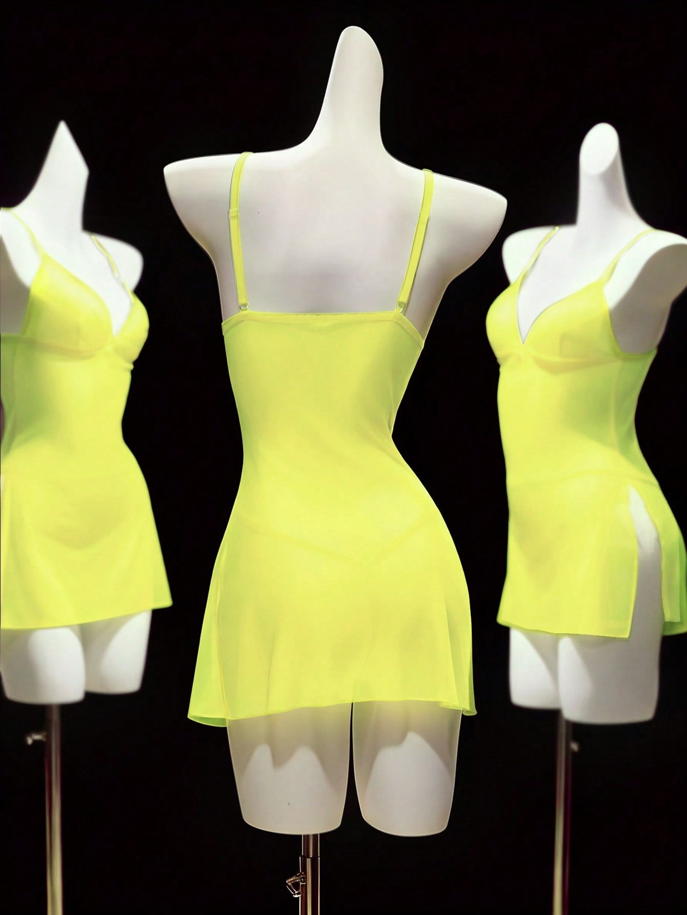 2pcs/Set Women's Wireless Sexy Mesh Lingerie, Including Camisole Dress For Going Out