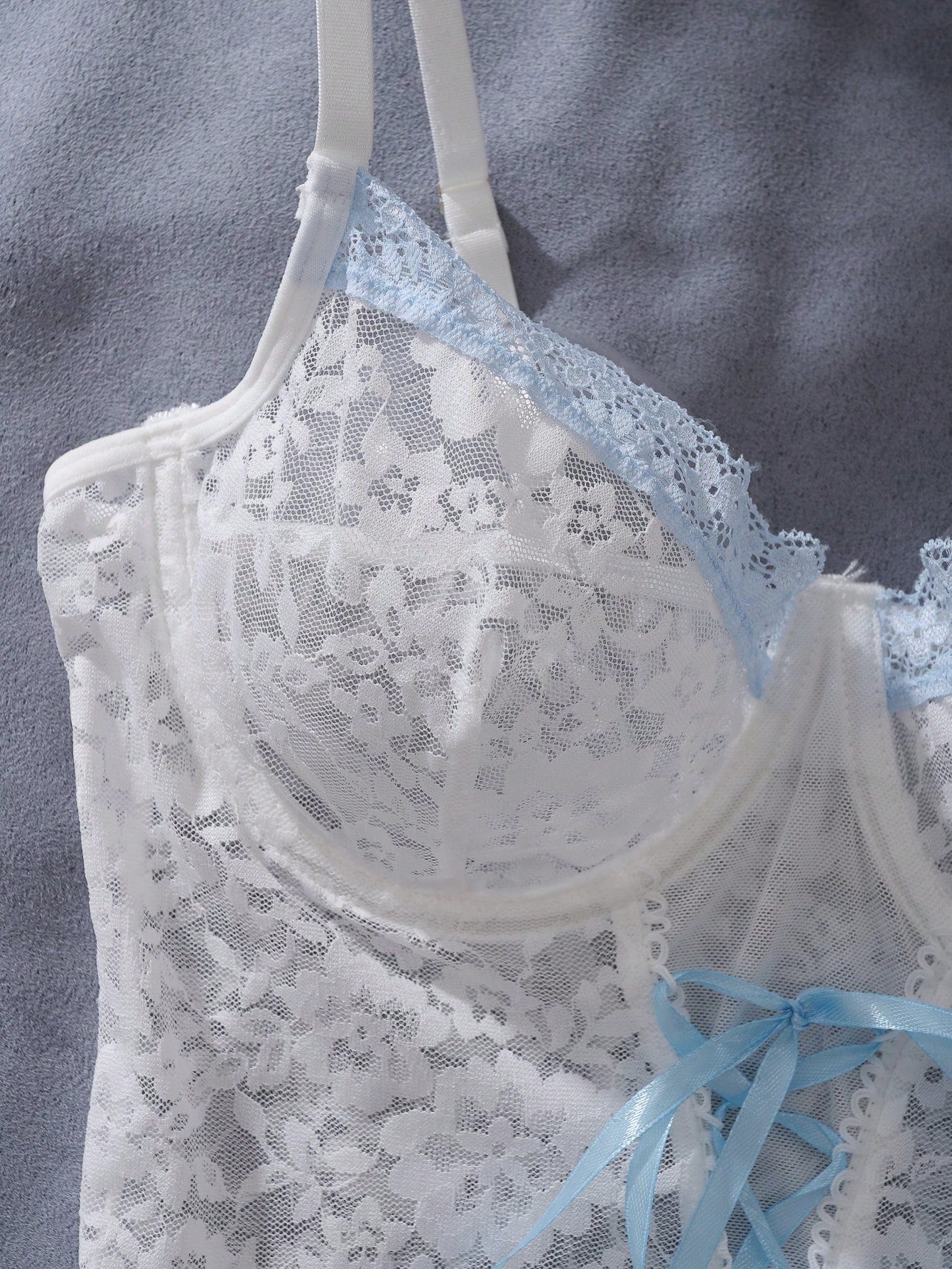 Ladies Romantic Lace Ruffle Trimmed Bodysuit Lingerie Set, 3pcs For Going Out