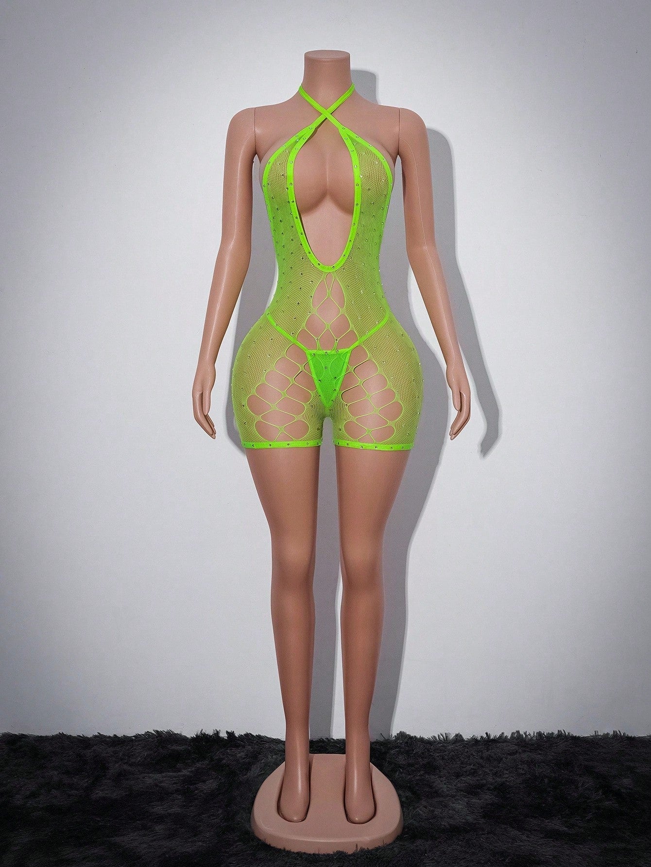 2pcs Rhinestone Criss-Cross Seamless Shiny Hollow Out Y2K Sexy Bodysuit, Fashion Club Outfit For Bachelorette