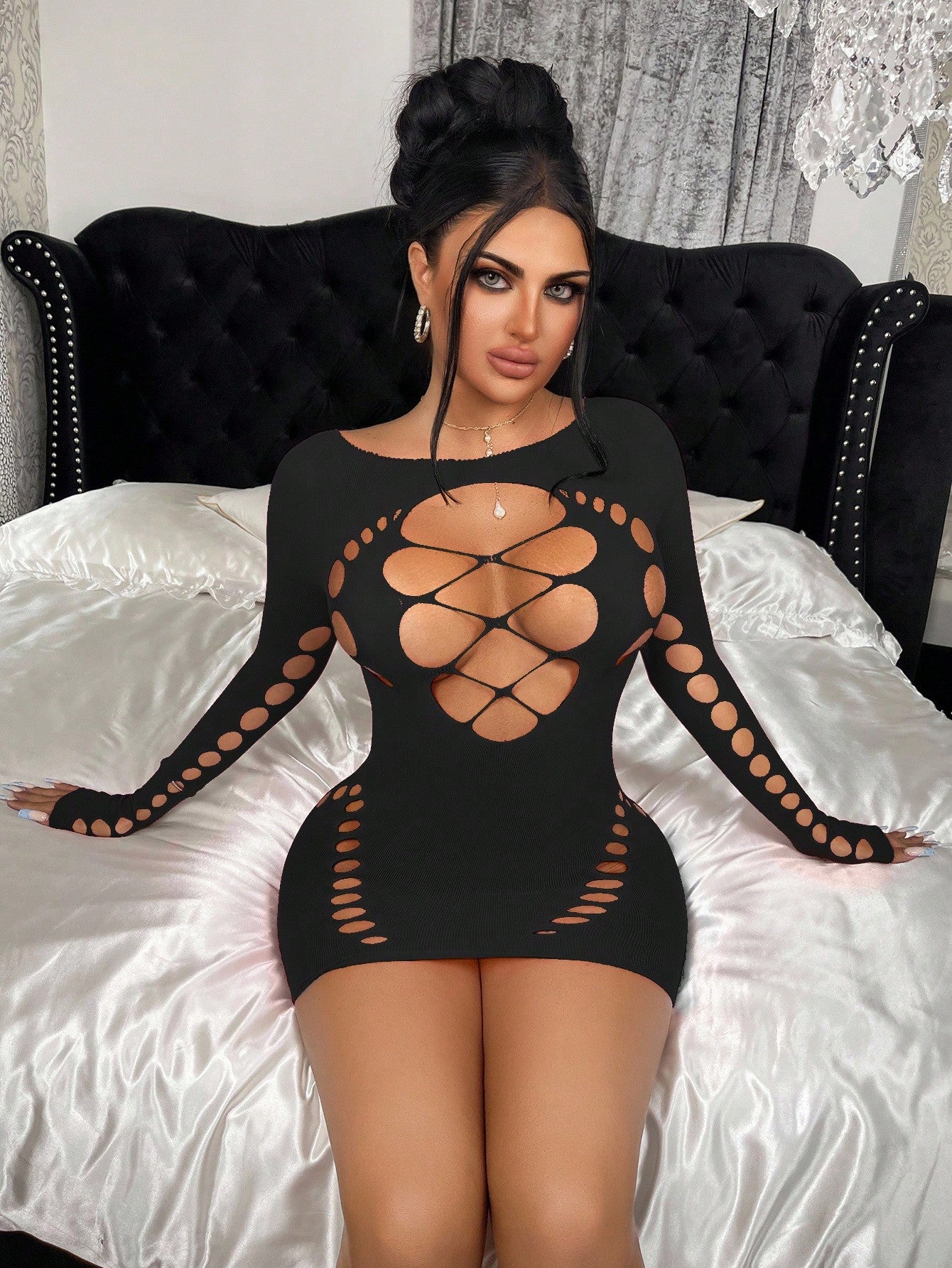 1pc Women's Sexy Fuchsia Bodycon Semi-Sheer Fishnet Dress, Suitable For Party, Nightclub, Beach