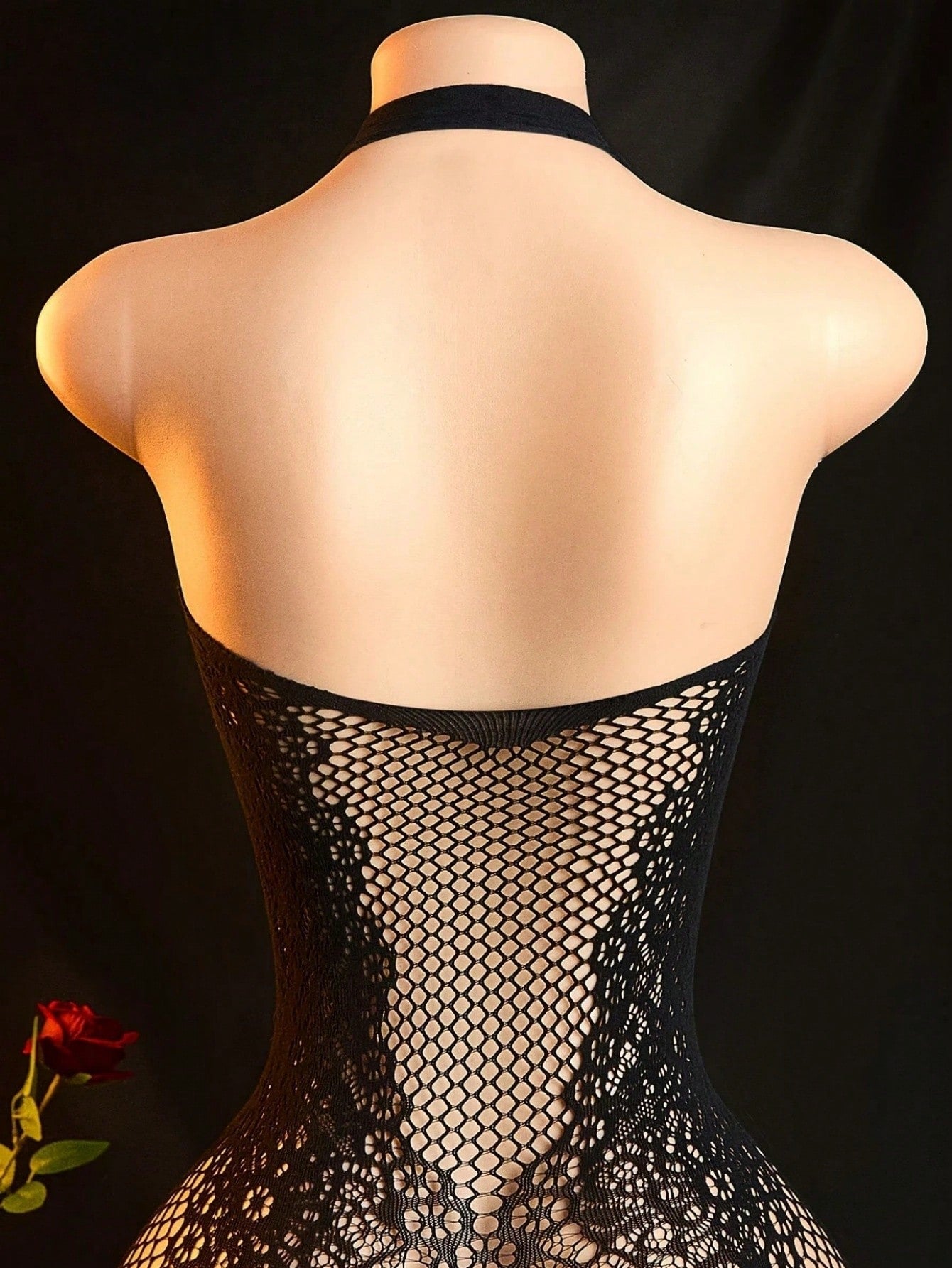 Women's Sexy Lingerie Bodystocking , Halter Neck Open Crotch Design , High-Elasticity Nylon & Elastane Blend , Sleek Black Fishnet Patterned Mesh , Hollow Out Details , Stretchy, Non-Transparent , Hand Washable , Intimate Apparel For Adults, Rave