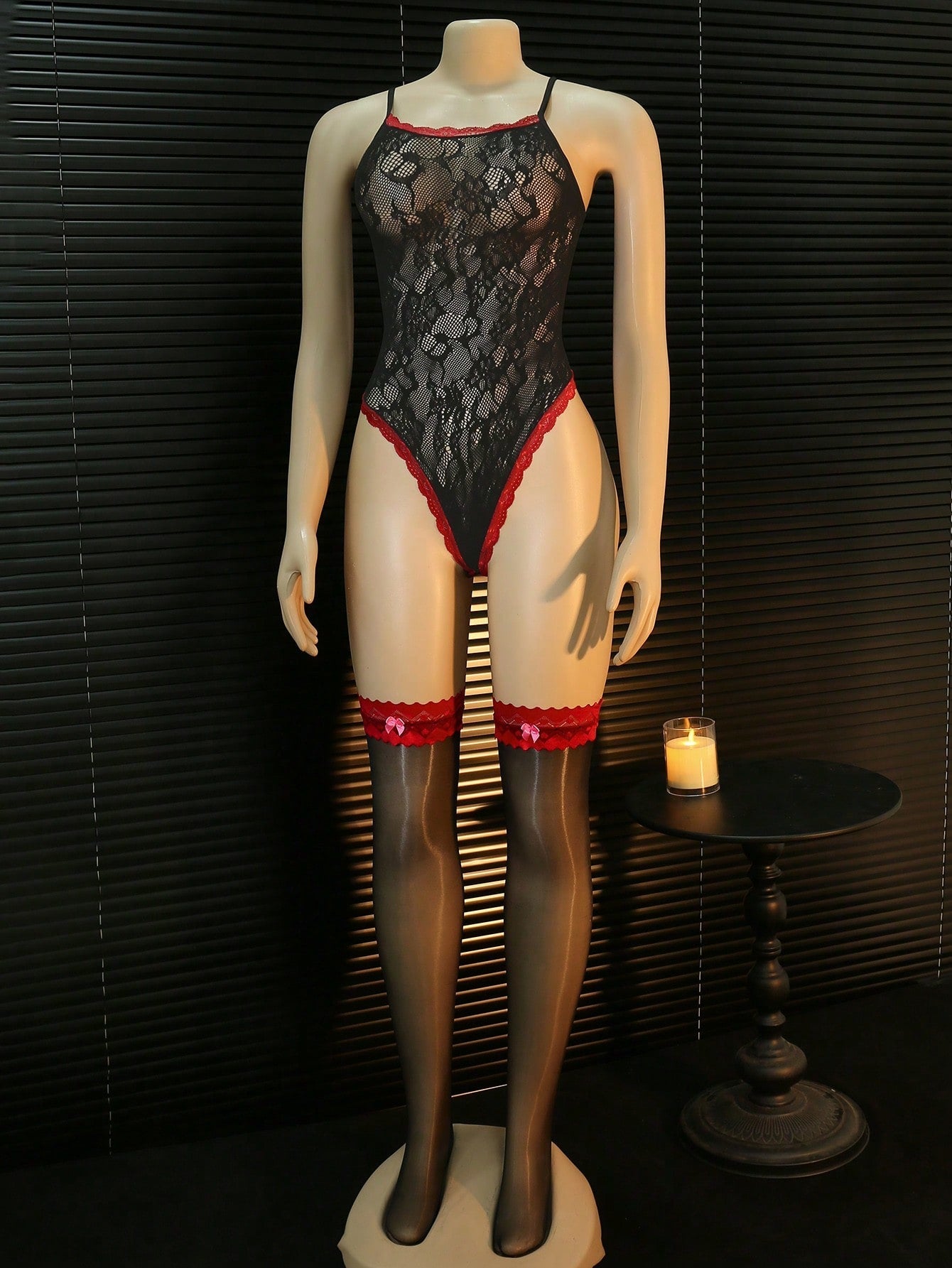 3-Piece Sexy Bodystocking Set with Fishnet Stockings