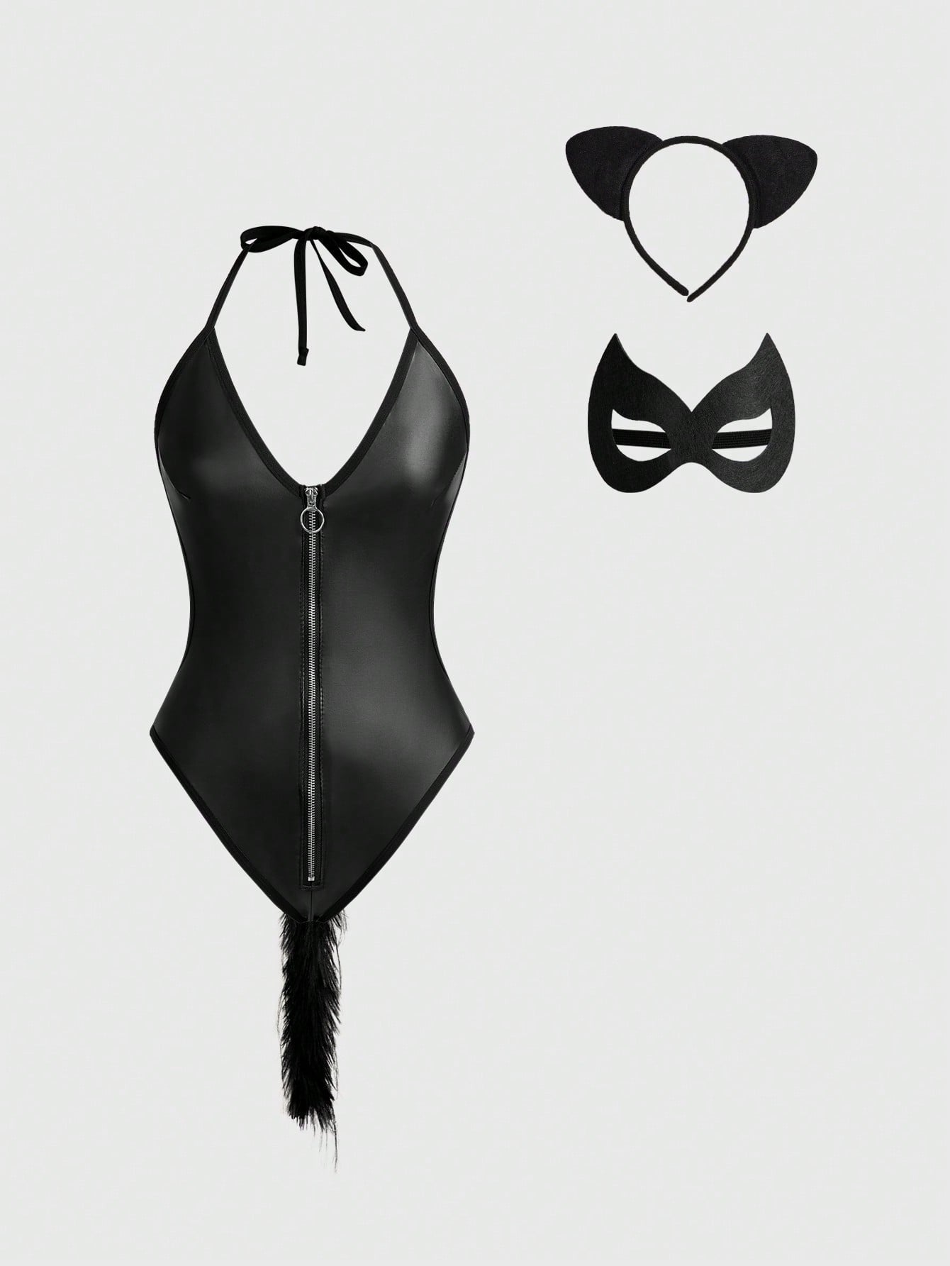 Zip-Up Sexy Lingerie Costume Set