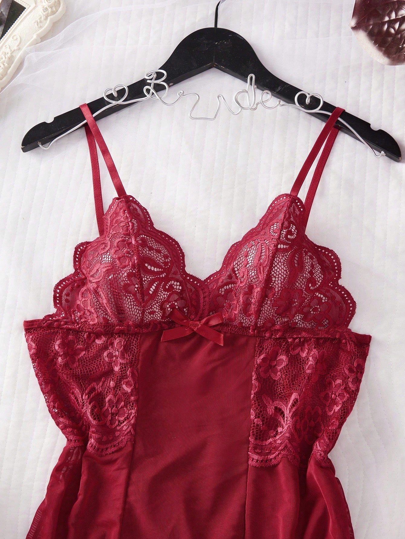 Adjustable Spaghetti Strap Lace Patchwork Deep V Nightgown Mini Dress