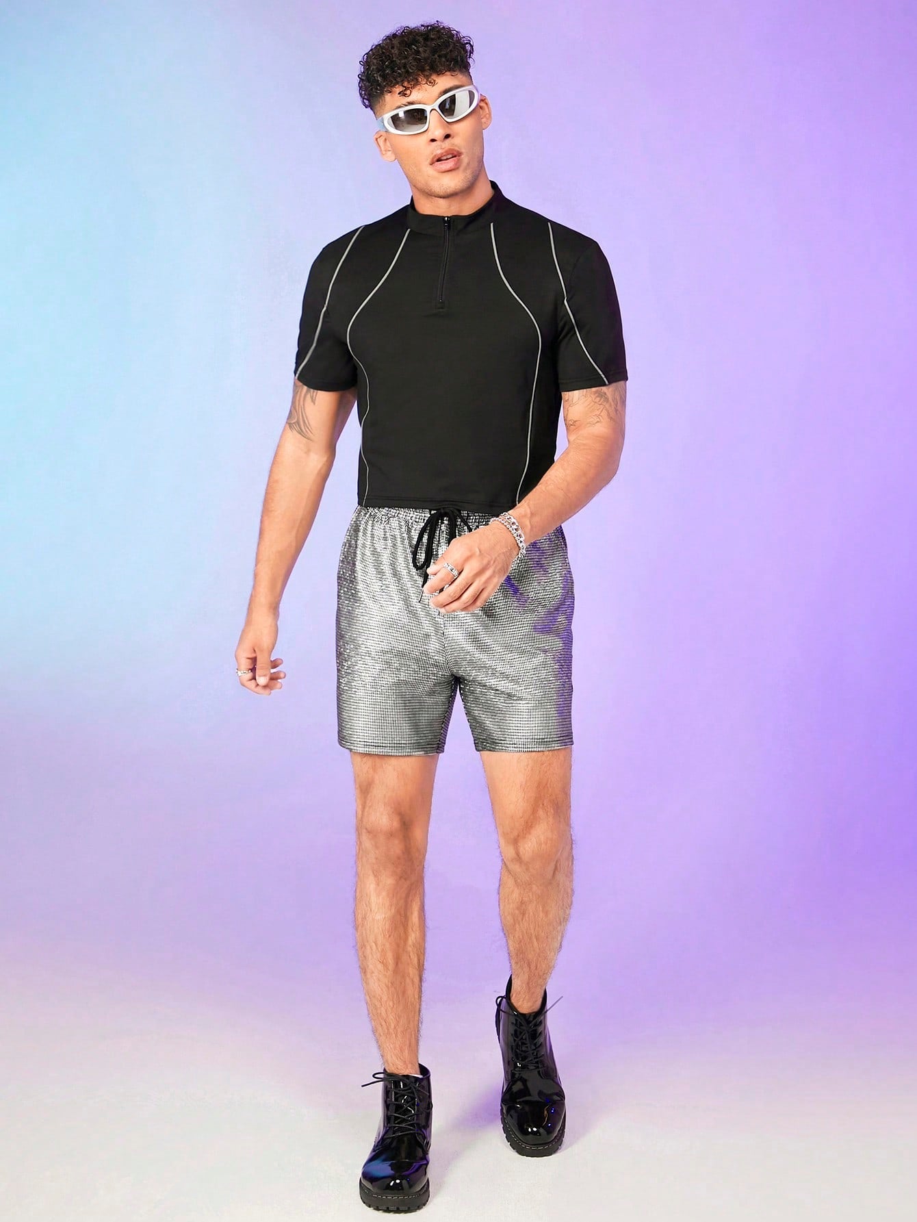 Men's Contrast Piping Zip Front Polo Shirt