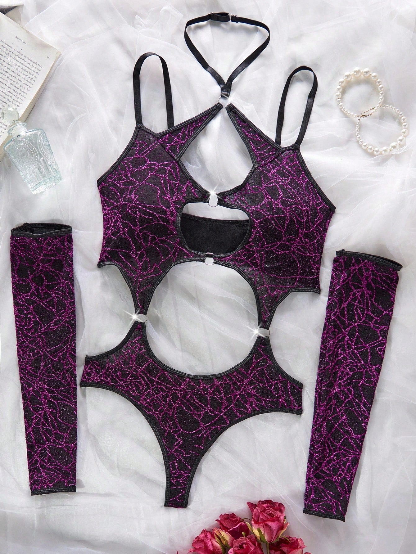 Music Festival Hollow Design Halter Sexy Lingerie Set