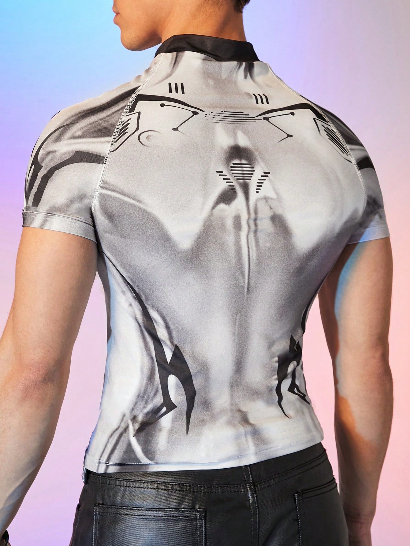 Unisex Streetwear Mechanic Print Raglan Sleeve Cropped Tee
