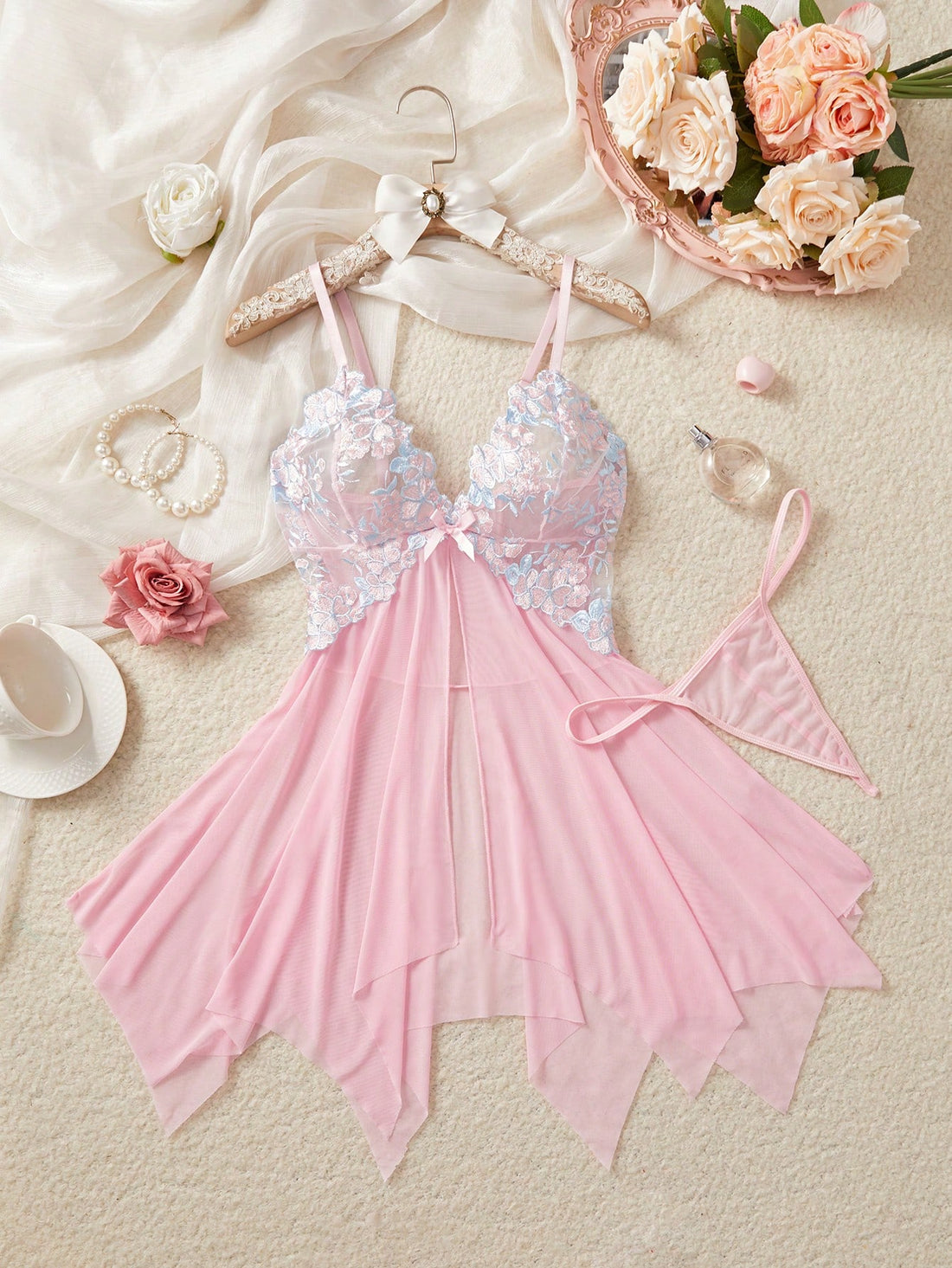 Light Purple Embroidered Night Dress With Asymmetrical Design